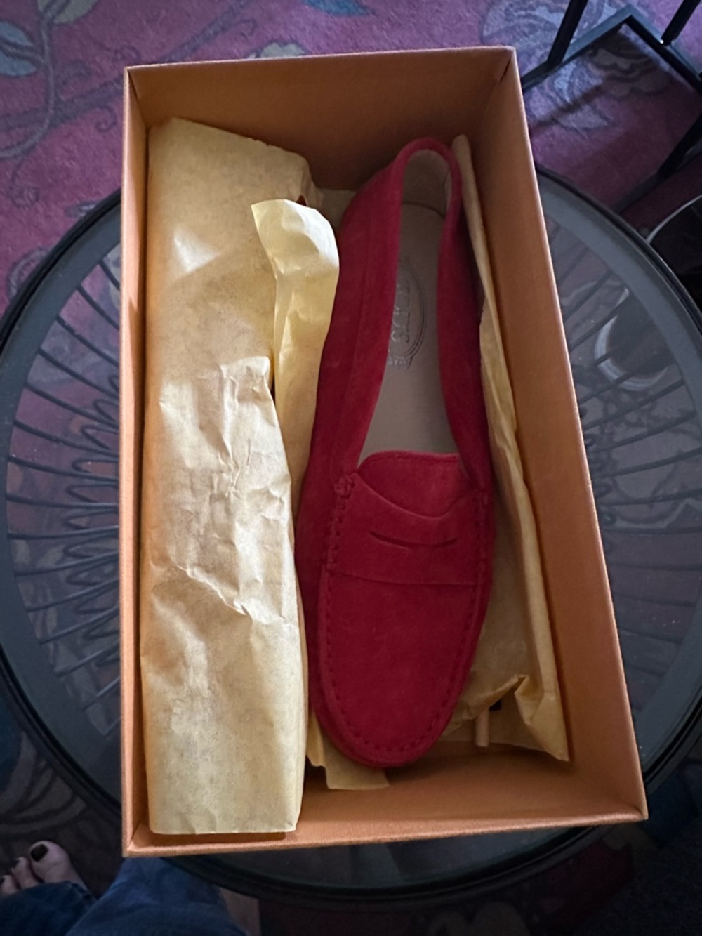Tod's Red Suede Penny Loafers - Women's Flats - Picture 2 of 8